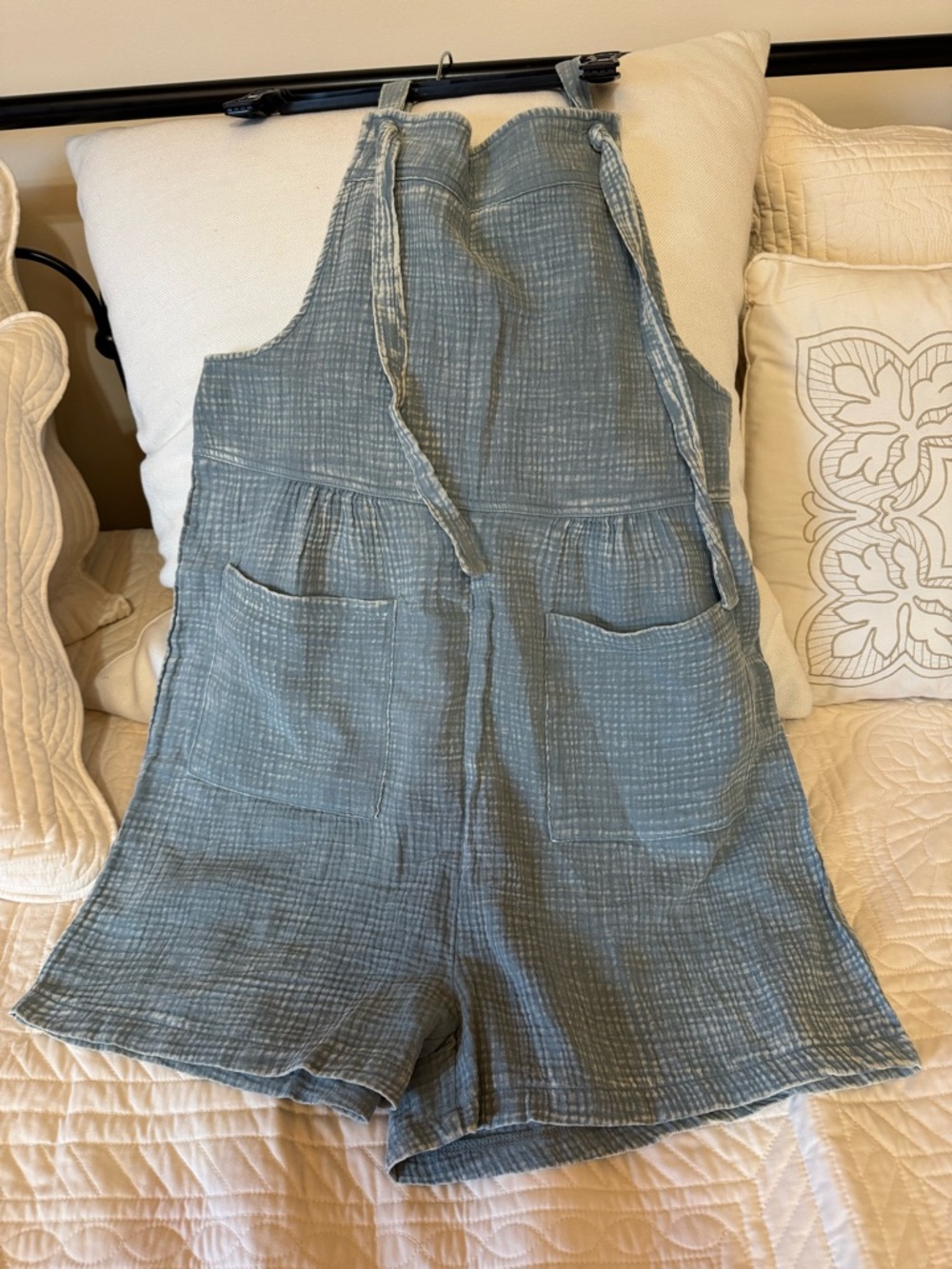 Light Blue Linen-Blend Wide Leg Jumpsuit - Picture 2 of 4